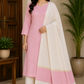 Premium Baby Pink Cotton Silk Unstitched Salwar Suit with Ivory Striped Dupatta