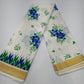 Elegant Kerala Cotton Saree with Blue Floral Print & Traditional Kasavu Border