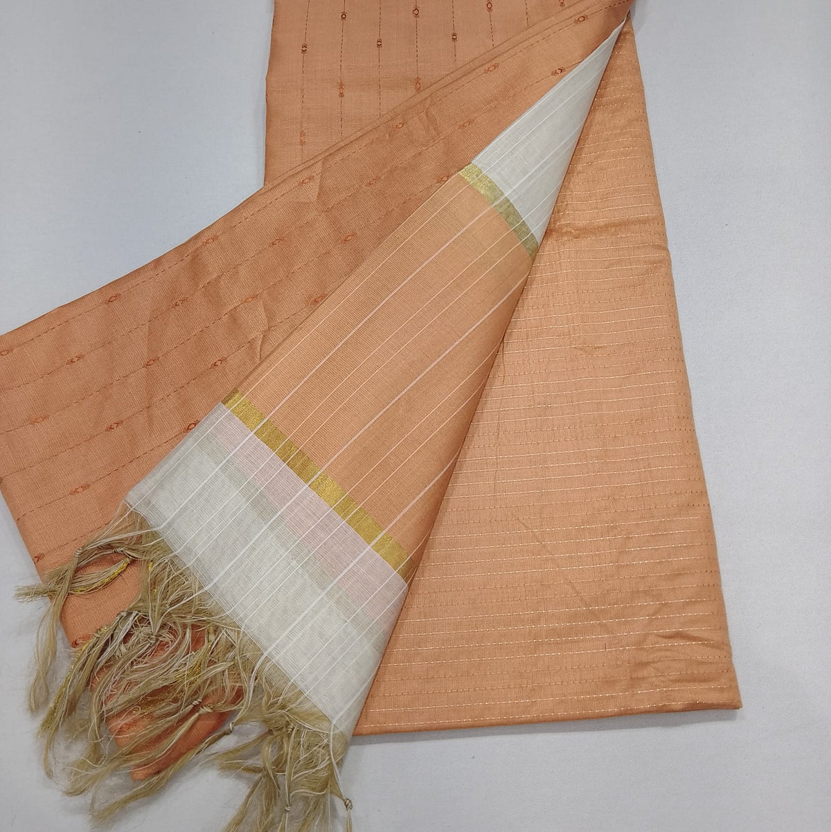 Peach Blush Cotton Silk Unstitched Salwar Suit with Ivory Zari Border Dupatta