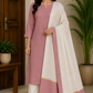 Premium Dusty Rose Cotton Silk Unstitched Salwar Suit with Ivory Striped Dupatta