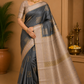 Pure Handloom Soft Silk Saree – Dark Grey & Champagne Beige