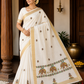 Elegant Kerala Cotton Saree with Traditional Elephant Motif & Golden Kasavu Border