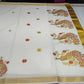 Elegant Kerala Cotton Saree with Peacock Motif & Golden Kasavu Border