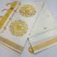 Kerala Cotton Saree with Golden Swan Mandala Motif & Temple Gold Border