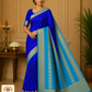 Royal Blue & Aqua Blue Pure Mysore Silk Saree with Gold Zari Border