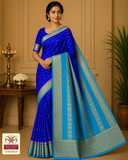 Royal Blue & Aqua Blue Pure Mysore Silk Saree with Gold Zari Border