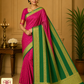 Pure Mysore Silk Saree – Rani Pink with Emerald Green Pallu & Rich Gold Zari Border
