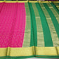 Pure Mysore Silk Saree – Rani Pink with Emerald Green Pallu & Rich Gold Zari Border