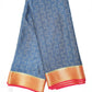 Pure Mysore Silk Saree in Slate Grey with Vermilion Red Pallu & Grand Gold Zari Border