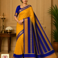 Pure Mysore Silk Saree in Mustard Yellow & Royal Blue