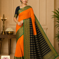 Pure Mysore Silk Saree in Mango Orange & Midnight Black with Rich Zari Border