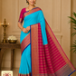 Pure Mysore Silk Saree in Aqua Blue & Rose Pink with Traditional Zari Border