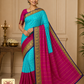 Pure Mysore Silk Saree in Aqua Blue & Rani Pink with Zari Buttas