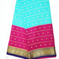 Pure Mysore Silk Saree in Aqua Blue & Rani Pink with Zari Buttas