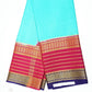 Pure Mysore Silk Saree in Aqua Blue & Rose Pink with Traditional Zari Border