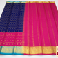 Pure Mysore Silk Saree in Royal Blue & Rani Pink with Zari Buttas