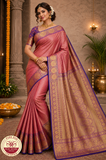 Rasberry Pink with Purple Gold border Kanjivaram Pure Silk Saree