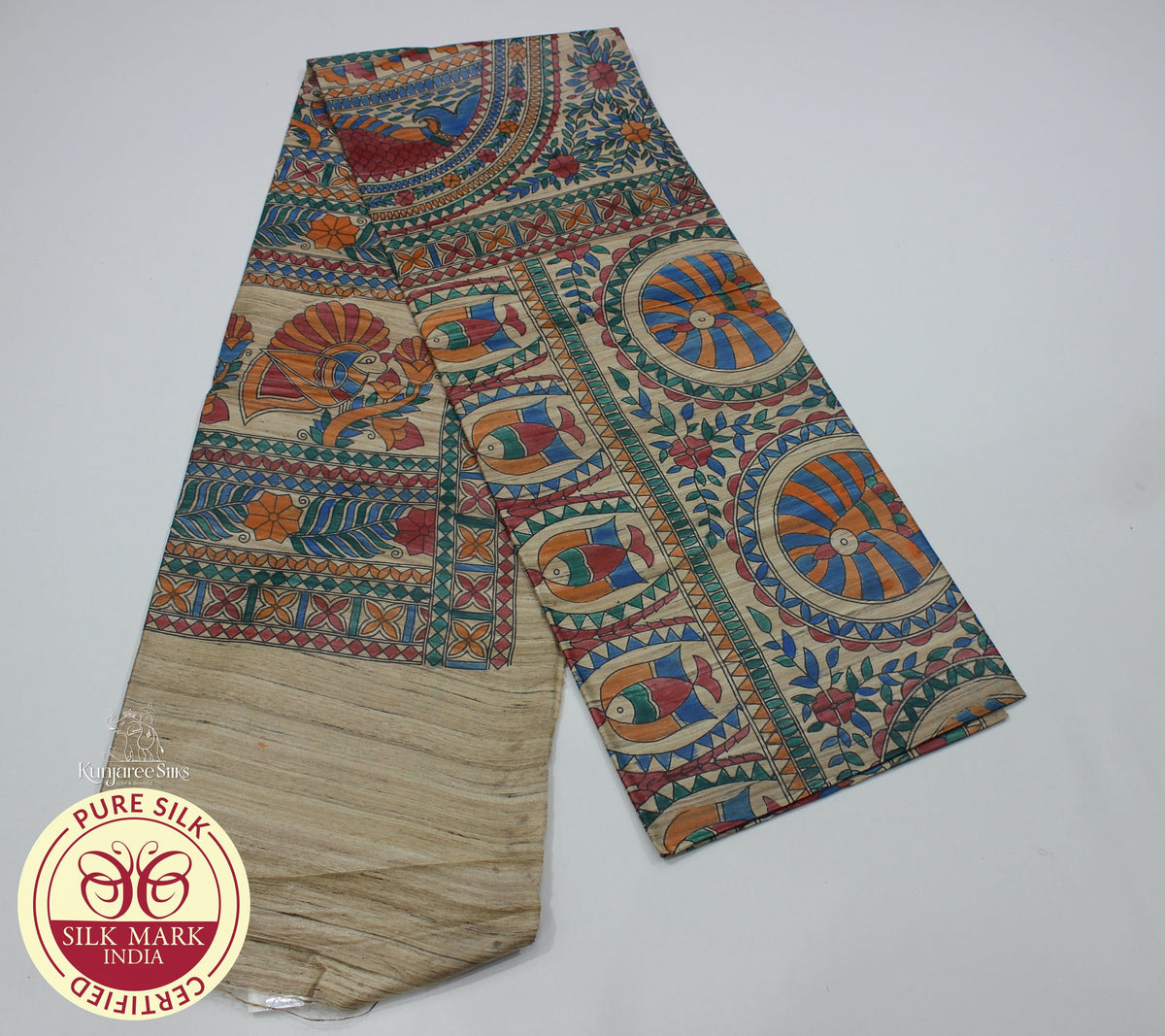 Pure Tussar Ghicha Silk Saree with Madhubani Hand Painting