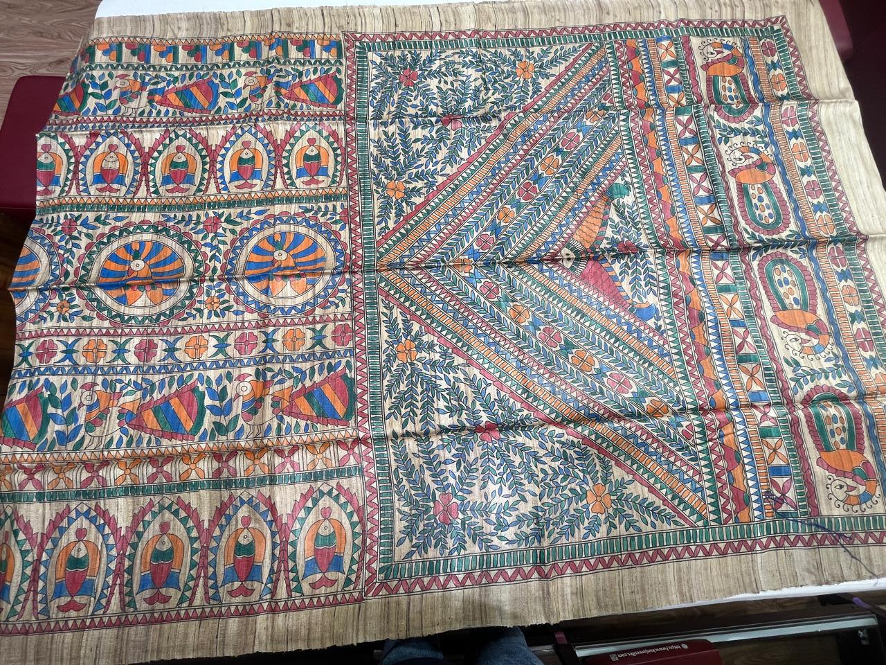 Pure Tussar Ghicha Silk Saree with Madhubani Hand Painting