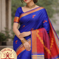 Pure Tussar Silk Saree – Royal Blue with Rust Red Elegance