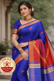 Pure Tussar Silk Saree – Royal Blue with Rust Red Elegance