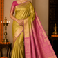 Kanjivaram Dual Tone Saree – Olive Gold & Rani Pink with Rich Zari Weaving