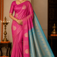 Kanjivaram Borderless Saree – Rani Pink & Aqua Blue with Elegant Zari