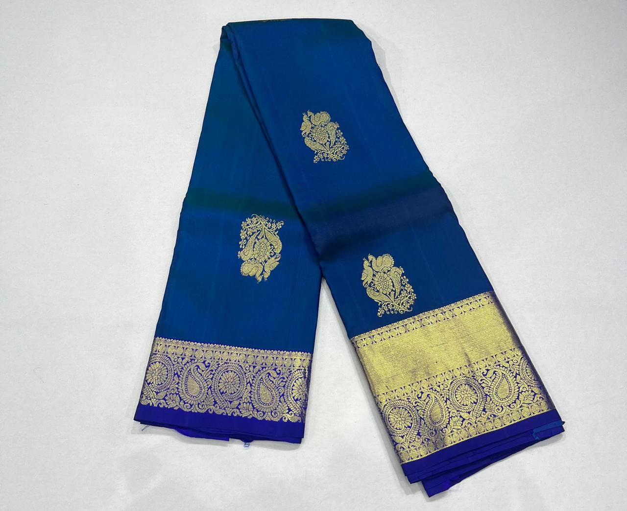 Dual Tone Saree – Royal Blue & Peacock Blue with Rich Zari Pallu