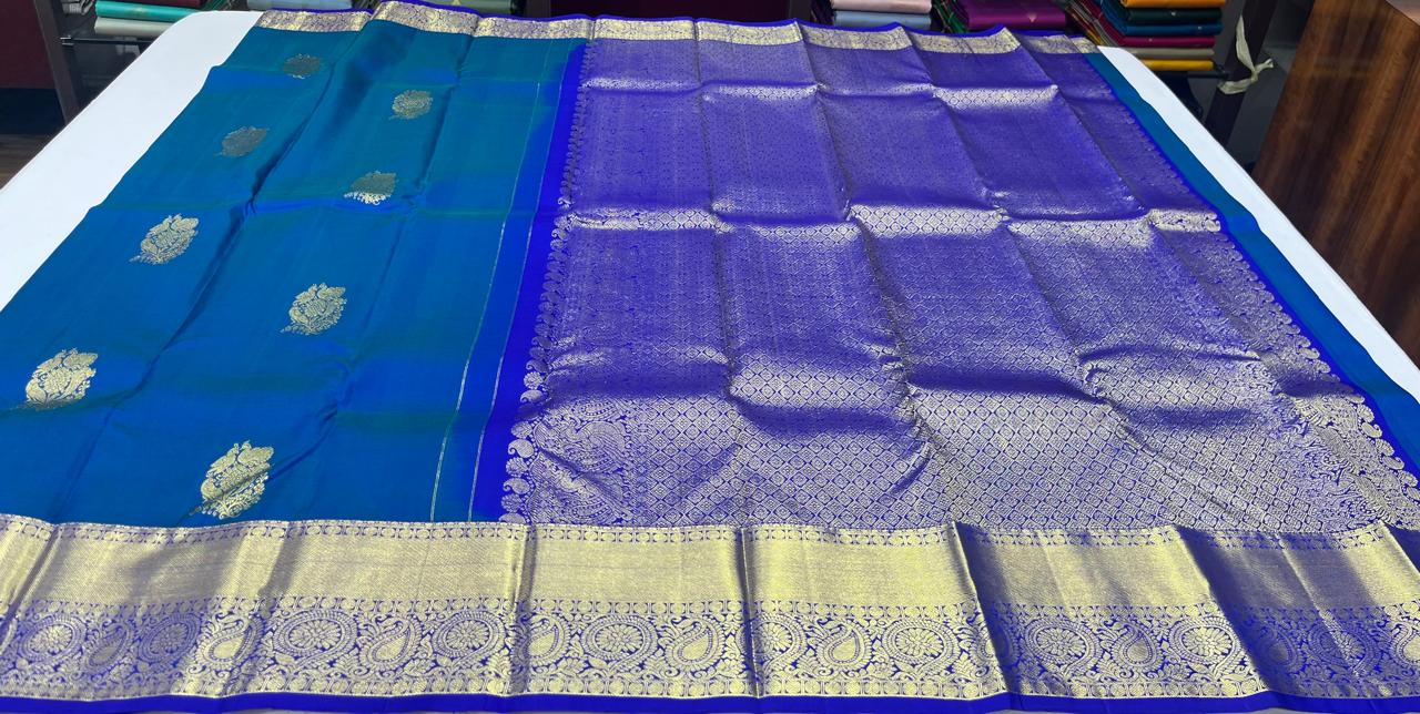 Dual Tone Saree – Royal Blue & Peacock Blue with Rich Zari Pallu