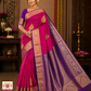 Kanjivaram Dual Tone Saree – Rani Pink Body with Royal Violet Zari Pallu