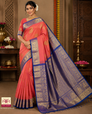 Dual Tone Saree in Coral Peach & Royal Blue with Rich Zari Pallu