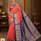 Dual Tone Saree in Coral Peach & Royal Blue with Rich Zari Pallu