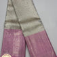 Pure Handloom Brocade Kanjivaram Silk Saree in Silver White & Lotus Pink