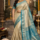 Pure Handloom Brocade Kanjivaram Silk Saree in Silver White & Sky Blue