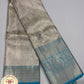 Pure Handloom Brocade Kanjivaram Silk Saree in Silver White & Sky Blue