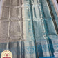 Pure Handloom Brocade Kanjivaram Silk Saree in Silver White & Sky Blue
