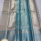 Pure Handloom Brocade Kanjivaram Silk Saree in Silver White & Sky Blue