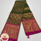 Pure Handloom Kanjivaram Silk Saree | Dark Green & Rani Pink with Grand Zari