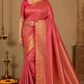 Pure Handloom Kanjivaram Silk Saree | Crimson Pink with Pure Gold Zari  Weaving