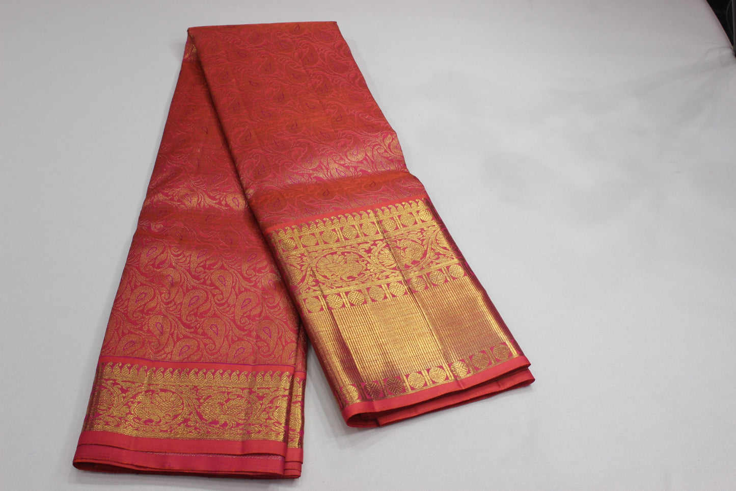 Pure Handloom Kanjivaram Silk Saree | Crimson Pink with Pure Gold Zari  Weaving