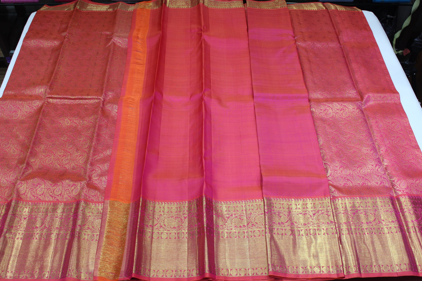 Pure Handloom Kanjivaram Silk Saree | Crimson Pink with Pure Gold Zari  Weaving