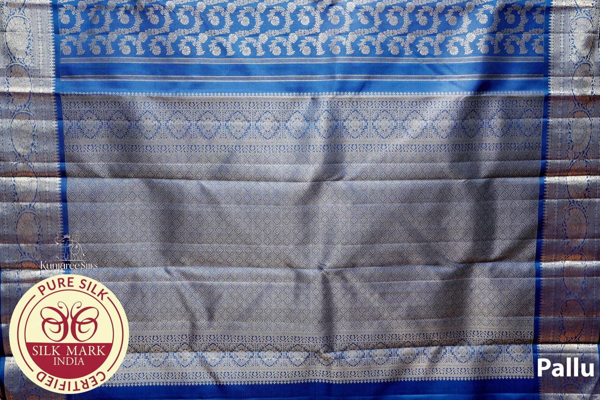 Pure Handloom Kanjivaram Silk Saree | Royal Blue with Pure Silver Zari Weaving