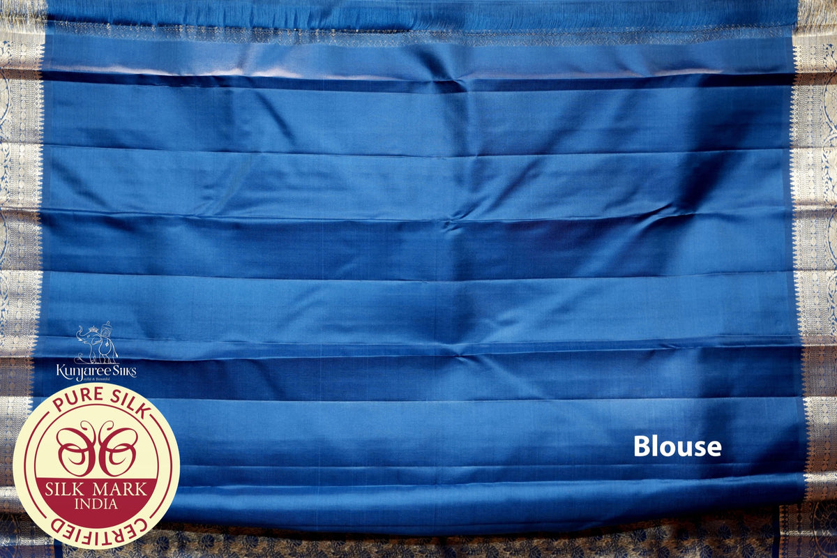 Pure Handloom Kanjivaram Silk Saree | Royal Blue with Pure Silver Zari Weaving