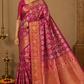 Pure Handloom Kanjivaram Silk Saree | Wine Magenta with Antique Gold Zari Checks