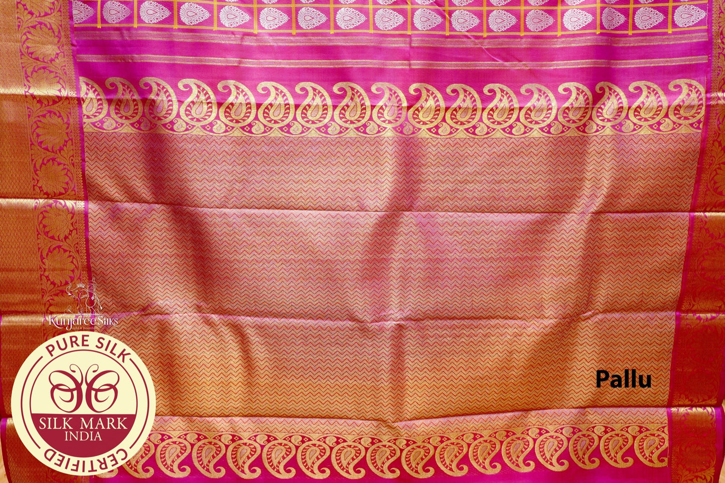 Pure Handloom Kanjivaram Silk Saree | Wine Magenta with Antique Gold Zari Checks