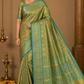 Pure Kanjivaram Silk Saree | Olive Green & Turquoise Blue with Rich Gold Zari