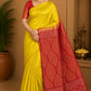 Pure Handloom Soft Silk Saree – Lemon Yellow & Deep Crimson Red Dual Tone