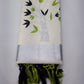 Off-White Kerala Cotton Saree with Black & Parrot Green Floral and Silver Kasavu Border