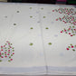 Off-White Kerala Cotton Saree with Pink & Olive Green Leaf Motifs and Silver Kasavu Border