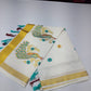Off-White Kerala Cotton Saree with Peacock Embroidery and Golden Kasavu Border